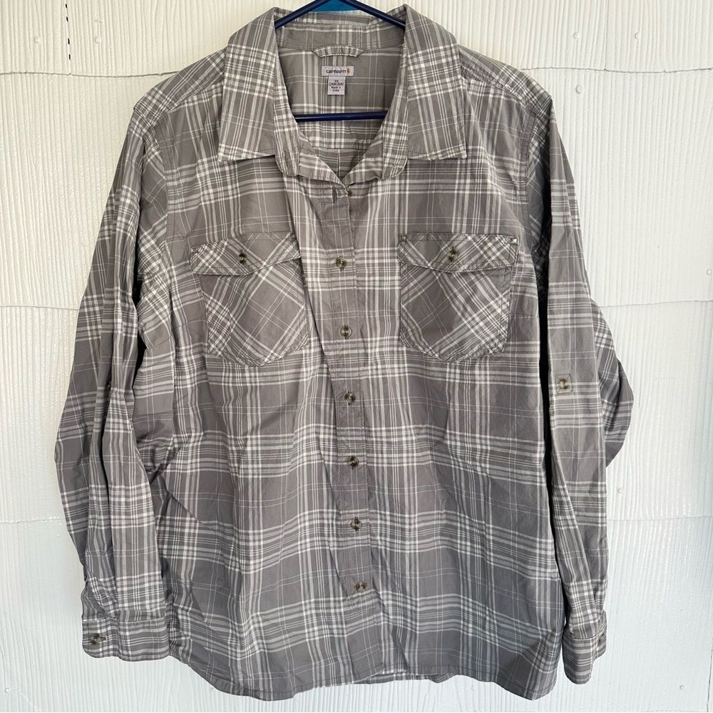 Carhartt 3X 24W/26W Men’s Gray Plaid Long Sleeve Button Down Shirt Casual